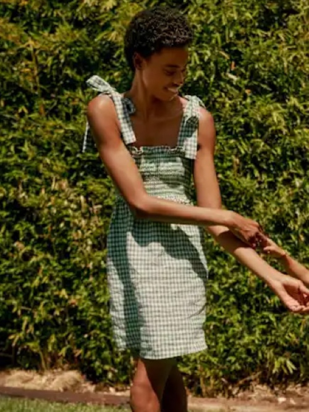 Reformation Dawson linen gingham mini dress adjustable ties - Picture 7 of 7